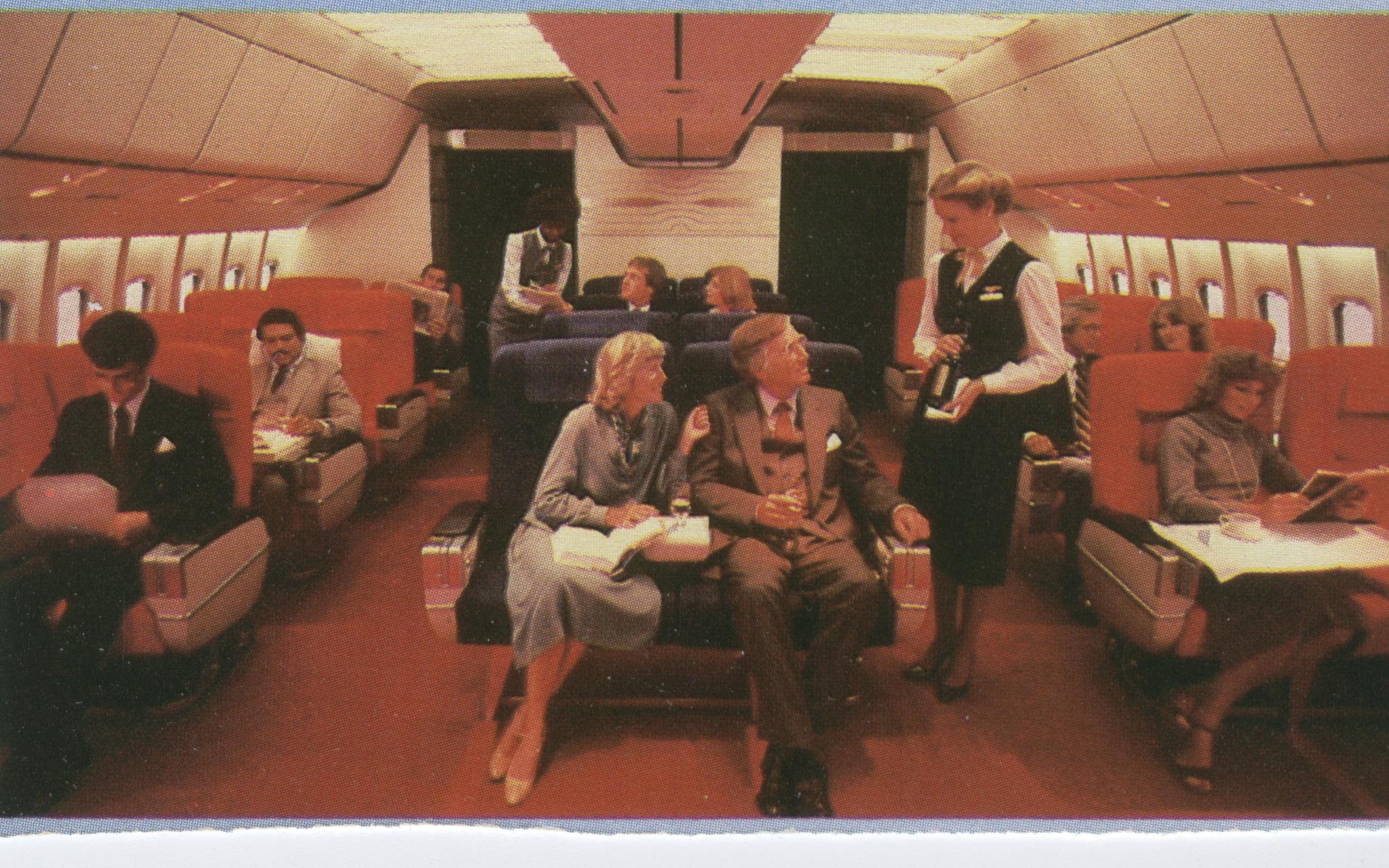 1980 The First Class cabin of Pan Am's Lockheed L1011-500.  This cabin would be modified with Sleeperette  seats in First Class within a year of delivery to Pan Am.
